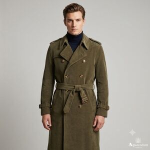 Aquascutum London Corduroy Trench Coat Mens Sz 40 R Wool Club Check Lining VTG